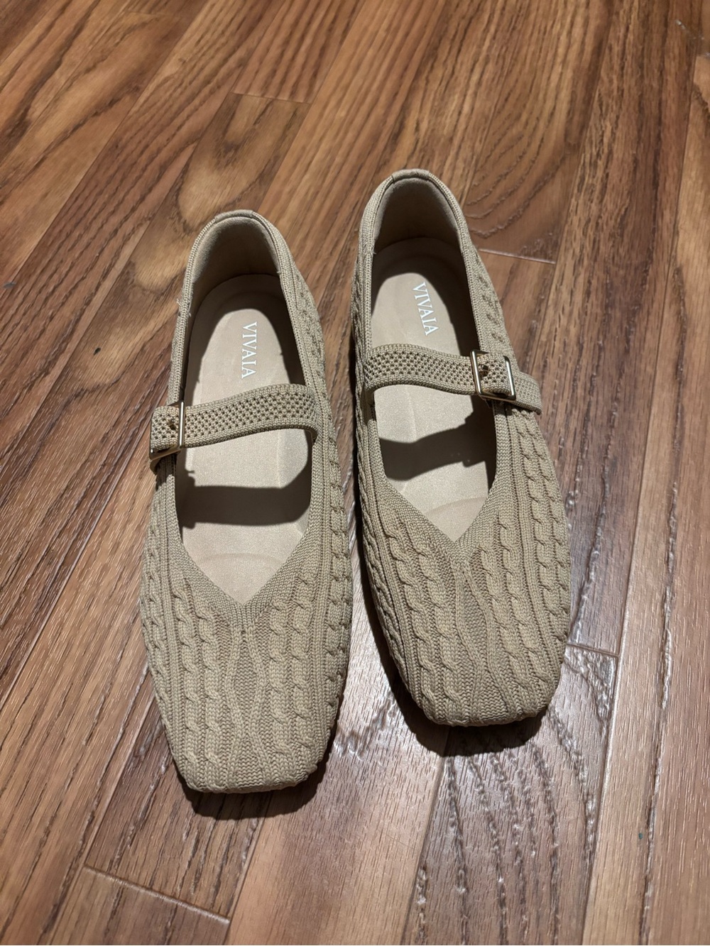 VIVAIA Beautiful Women's Knit Mary Jane Flats in Tan